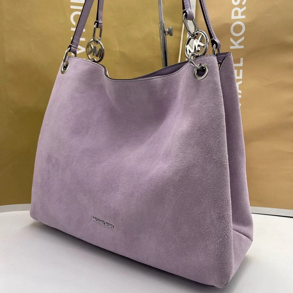 MICHAEL KORS Christina Lg Suede Triple Gasset Shoulder Tote Bg
Light Quartz 
NWT - Picture 3 of 16